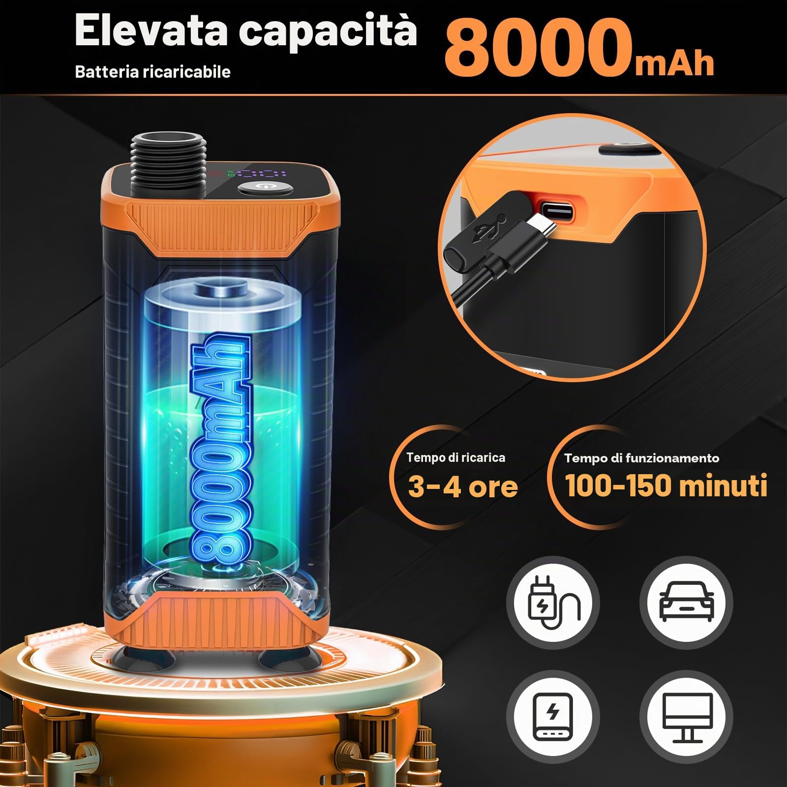 Uplayteck Doccia Campeggio, 8000mAh Doccia Portatile con Impermeabile IPX8, USB Doccia da Campeggio Ricaricabile con Display Digitale Intelligente per Spiaggia, Auto, Giardino, Escursionismo, Animali