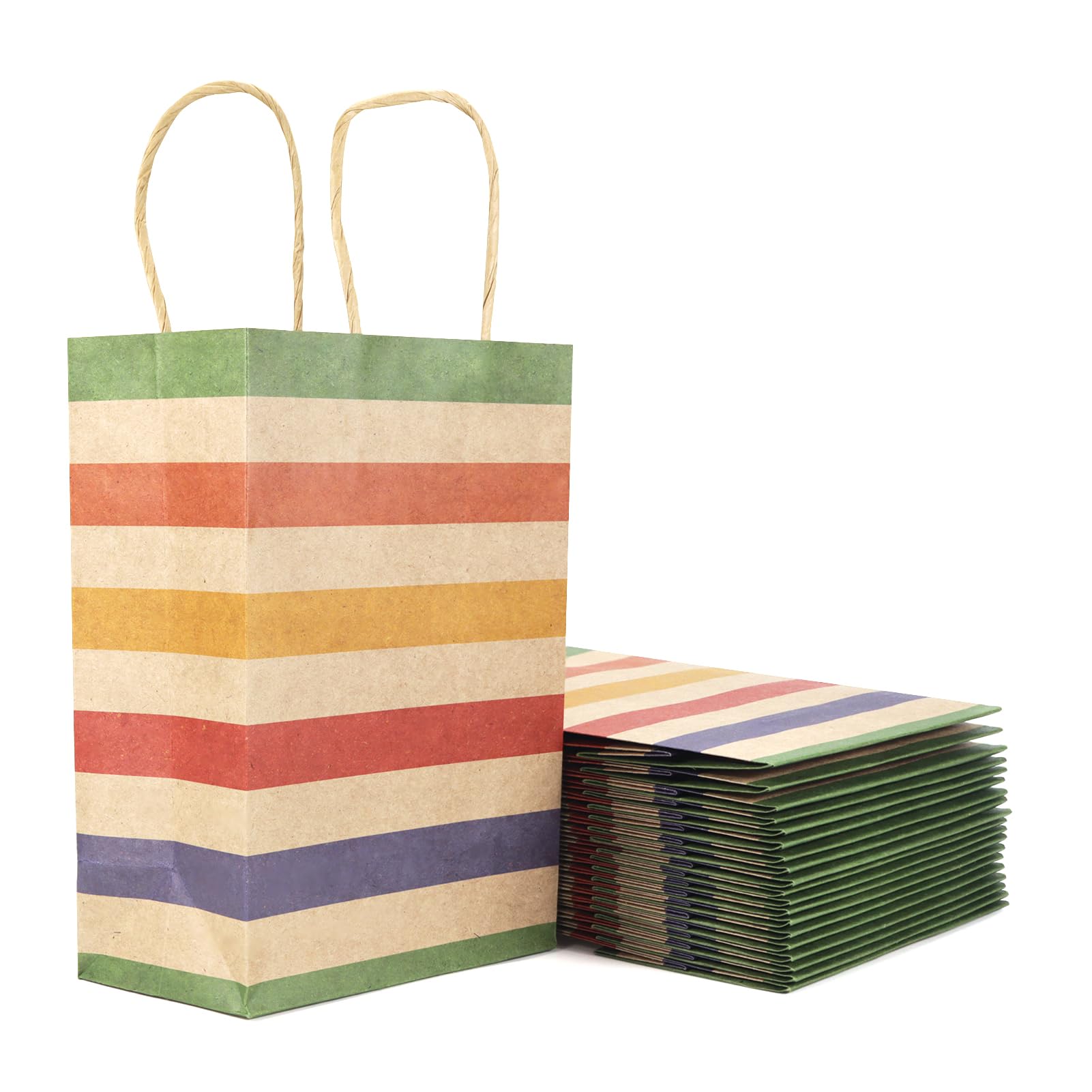 Mamfous 12 Pack Kraft Paper Gift Bags with Handles 8.27x5.91x3.15 Inches - Small Birthday Party Favor Bags for Kids & Adults(12PCS Colorful)
