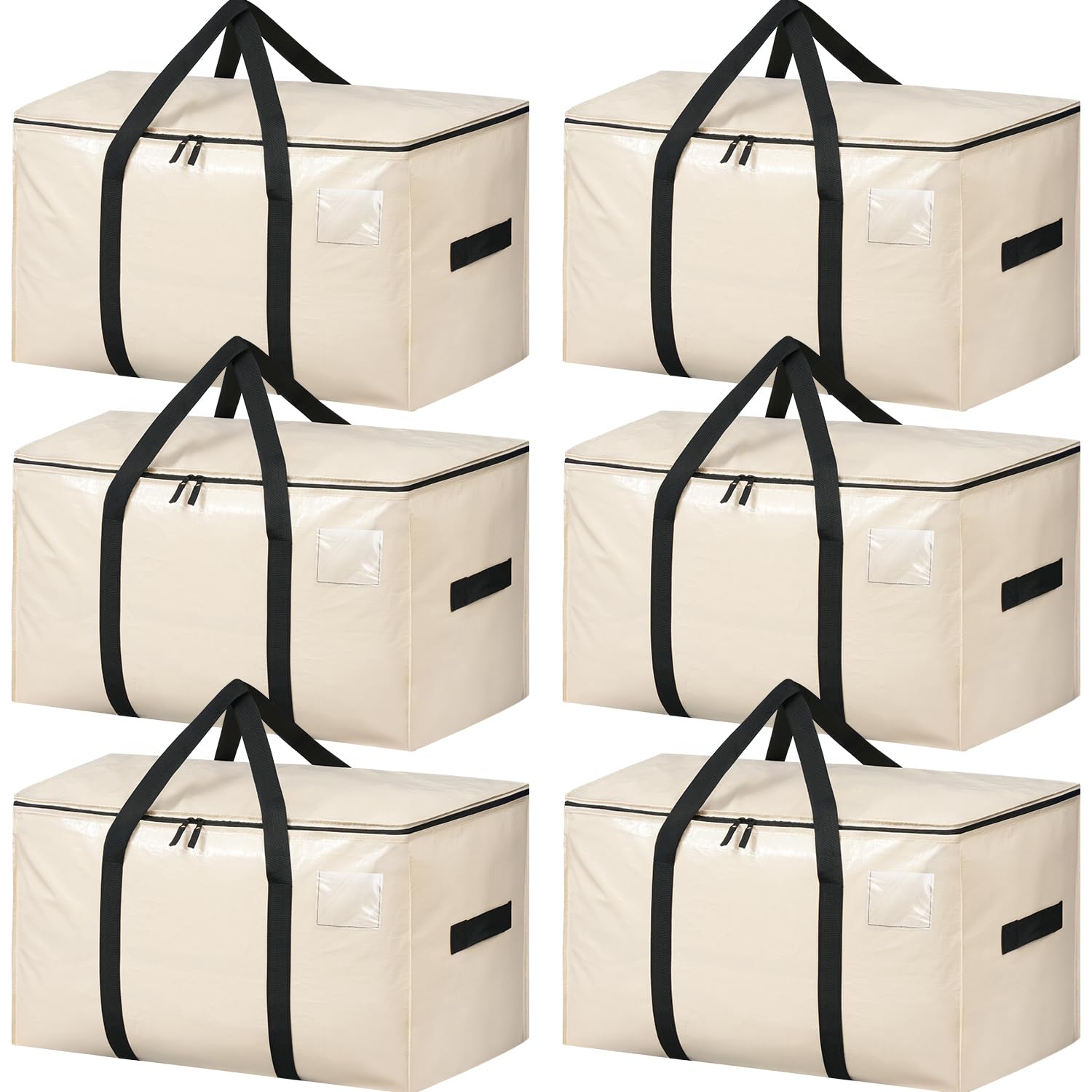 BAGAIL Heavy Duty Moving Bags with Strong Handle, Extra Large Moving Boxes, Storage Tote for Clothes, College Moving Supplies(Beige, 6 Pack)