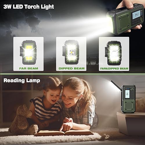 Miniatura 5 de SIYEGK Radio de manivela de emergencia de 5000 mAh, ideas de regalos para hombres, papá, marido, NOAA AM FM, batería solar portátil, radio de alerta