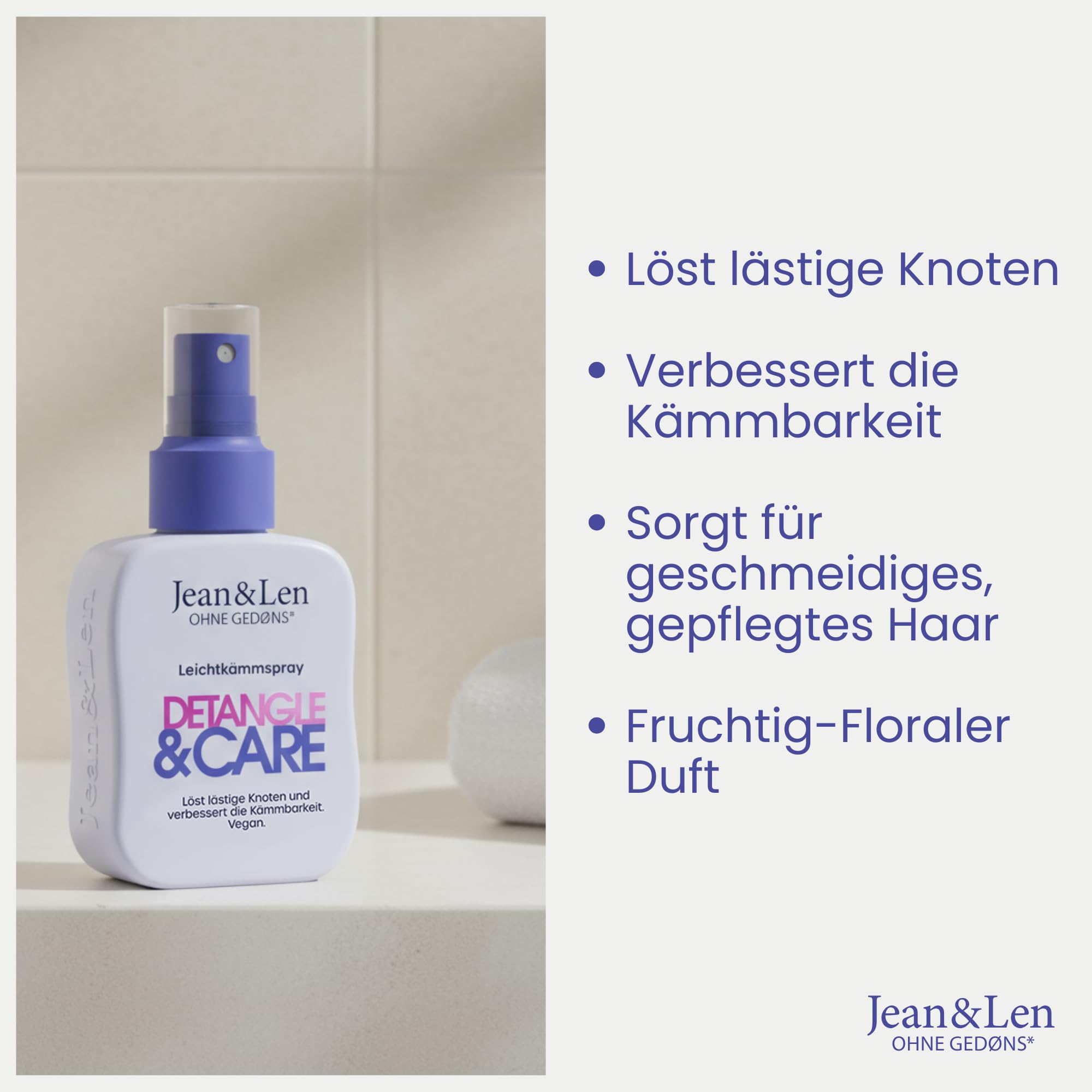 Jean & Len Leichtkämmspray Detangle & Care, für jeden Haartyp geeignet, entwirrt das Haar & verbessert die Kämmbarkeit, fruchtiger Duft, Detangling, ohne Silikone & Parabene, vegan, 100 ml - 3