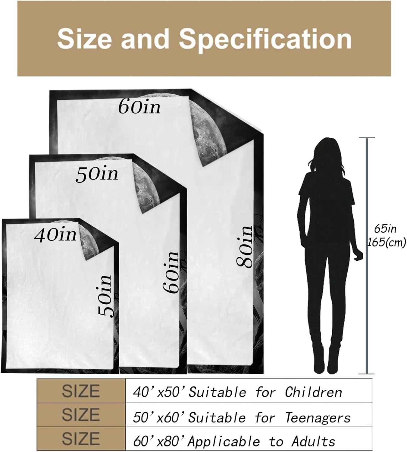 Gothic Blanket Gifts for Adults and Kids Raven and Moon Halloween Throw Blankets for Bed Room Couch Soft Lightweight Warm Cozy Throws Decor 50x60in - Image 3