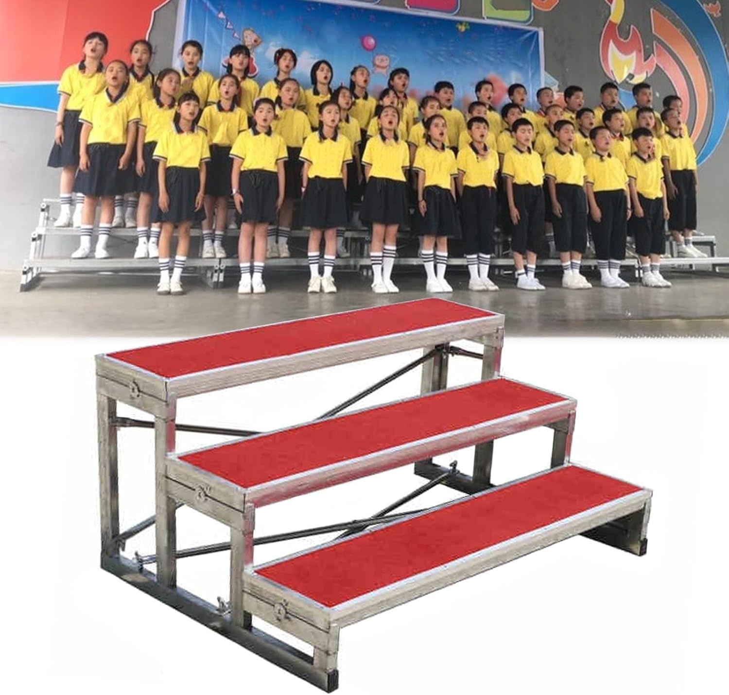 Portable 3-Level Choir Risers - Anti-Slip Singing Steps for School, Church, Theater & Concerts - Lightweight, Sturdy Platforms with Carpet Deck - 180cm Riser Stairs