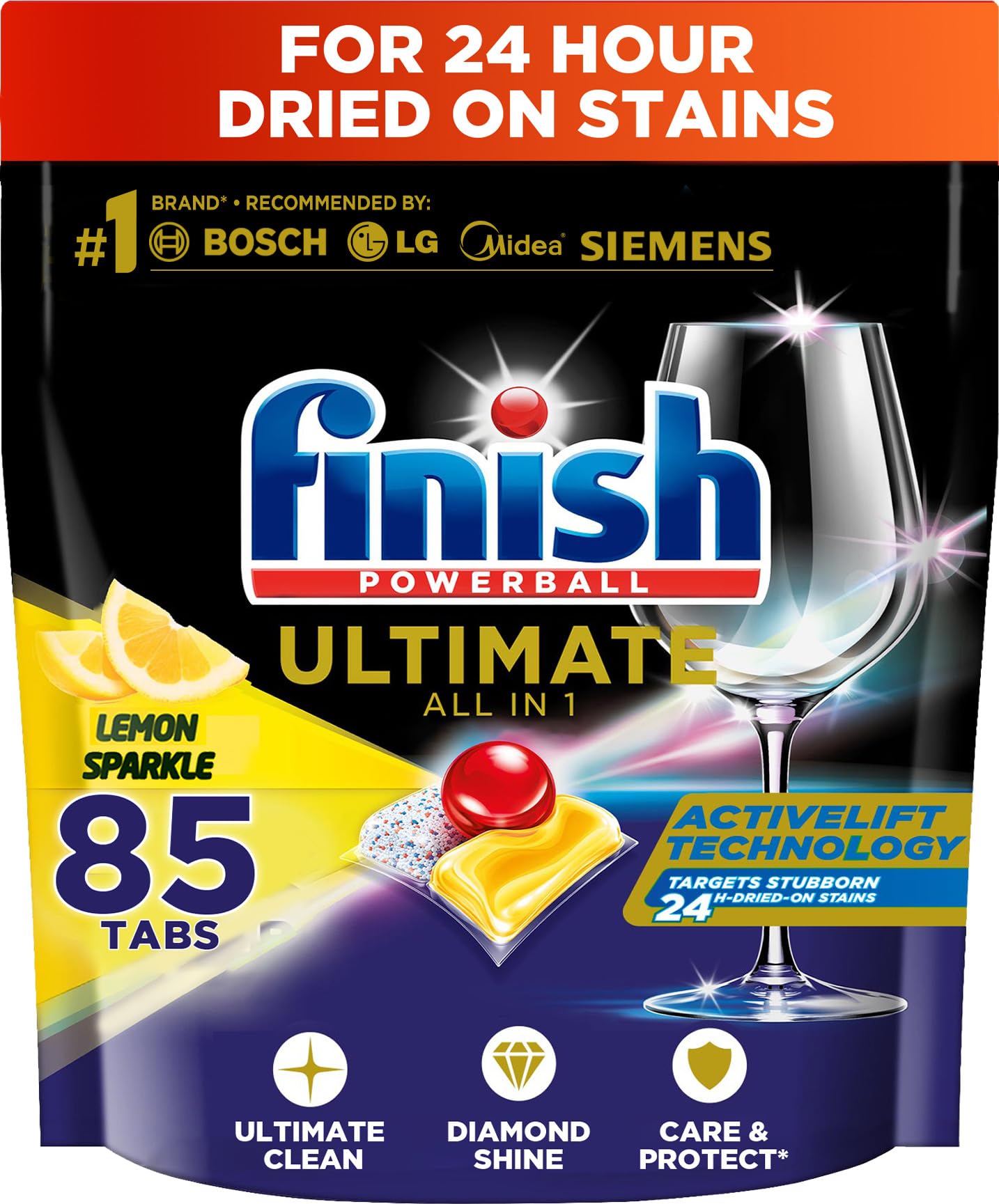 Finish Powerball Ultimate All in One Dishwasher Detergent, Lemon Sparkle Scent, 85 Tabs