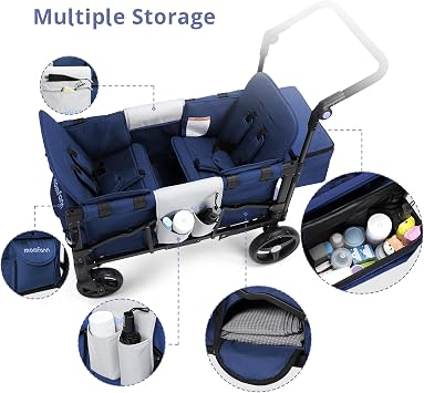 Stroller Wagon for 2 Kids, Baby Wagon Stroller with Adjustable Handle for Kids and Toddlers (Blue)