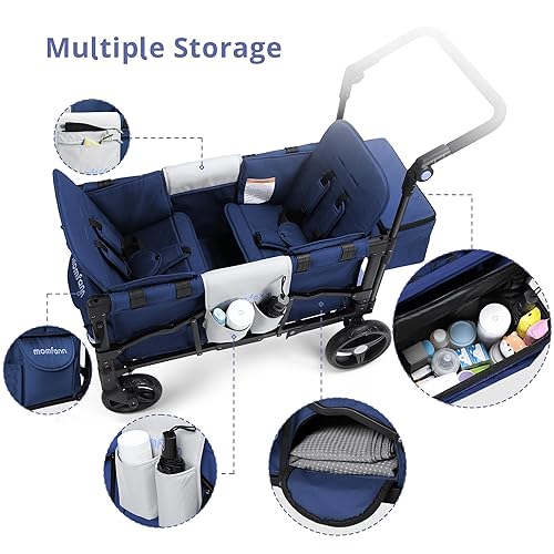 Miniatura 3 de Cochecito para 2 niños, cochecito de bebé con asa ajustable para bebés y niños pequeños (azul claro)