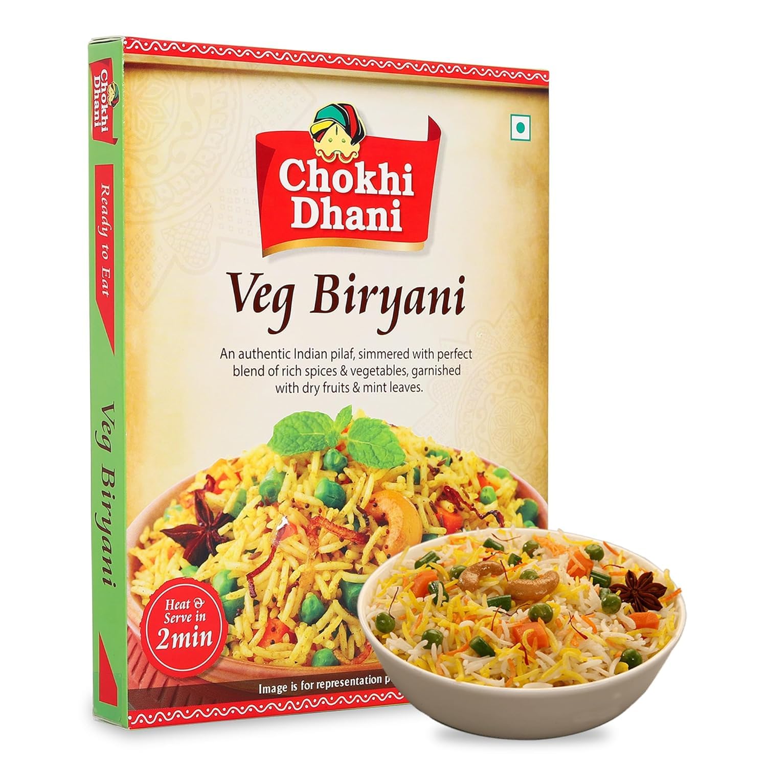 Chokhi Dhani Hyderbadi Biryani | Vegetable Pulao | Ready to Eat Indian Food, Just Heat and Eat, Microwavable (Pack of 1, 250g)