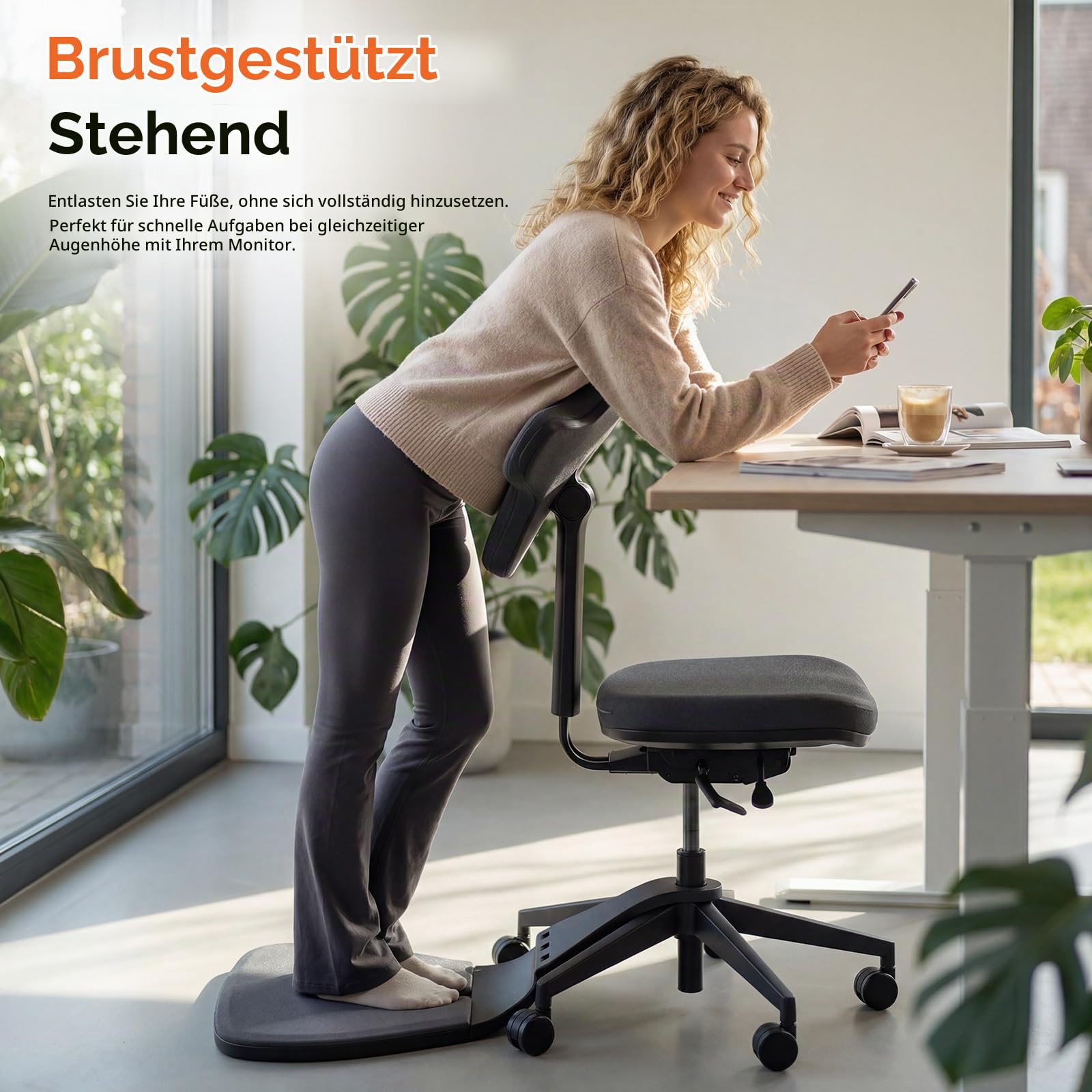 Newtral MT-M Ergonomischer Stehsessel mit Anti-Ermüdungsmatte, 6-in-1 Sitzhocker für Sitz-Steh-Wechsel, Höhenverstellbarer Bürostuhl für Stehpult, Verstellbare Rückenlehne & Sitztiefe