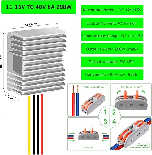 Miniatura 2 de Convertidor de aumento de 12 V a 48 V, 12 voltios a 48 V, 288 W, 6 A, regulador de voltaje para carritos de golf, club auto, sistema solar, RV,
