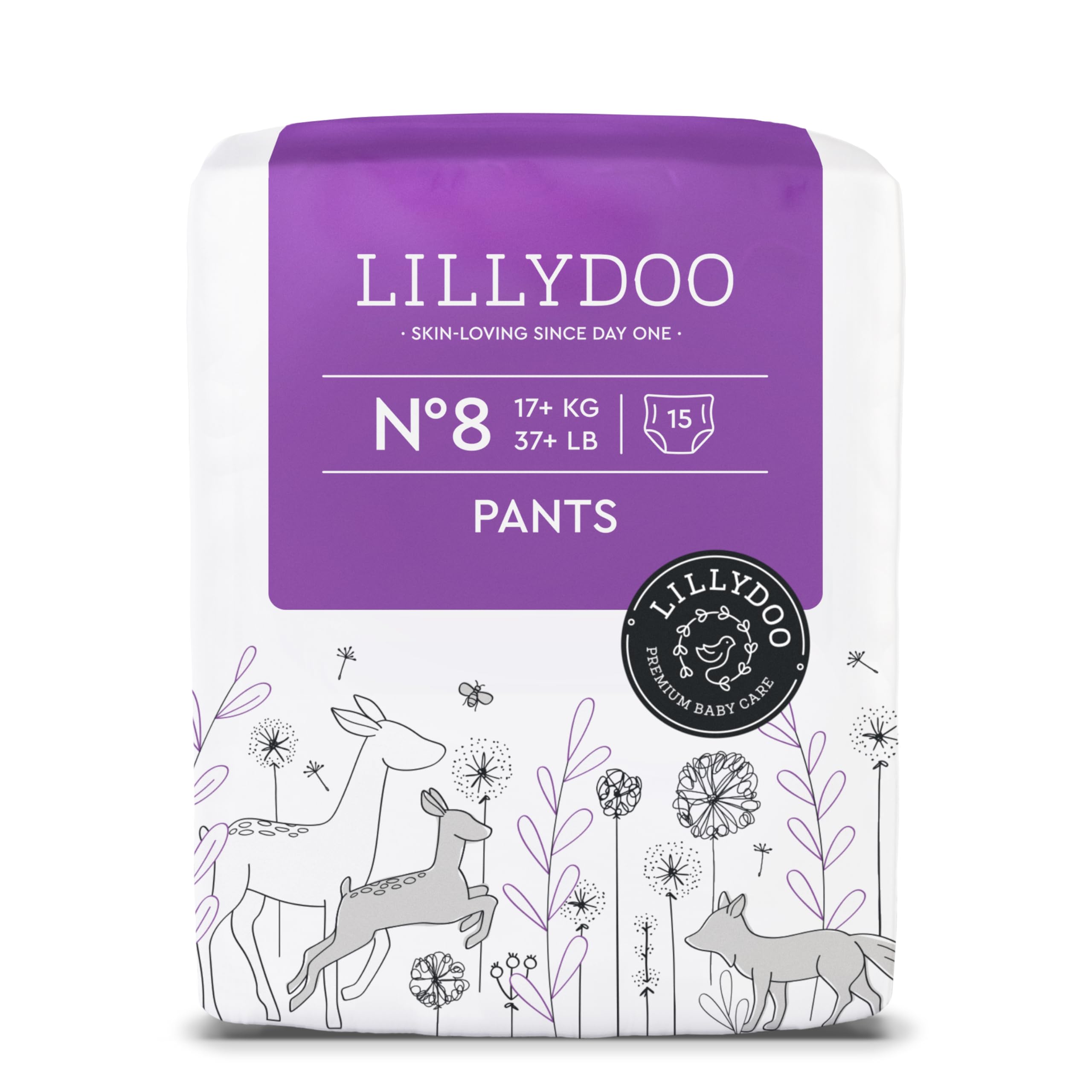 Pannolini a mutandina LILLYDOO - Taglia 8 (17+ kg), 15 unità, nuove tasche pipì e pupù, più protezione dalle fuoriuscite, 0% profumi e lozioni, ideali per pelli sensibili, dermatologicamente testati