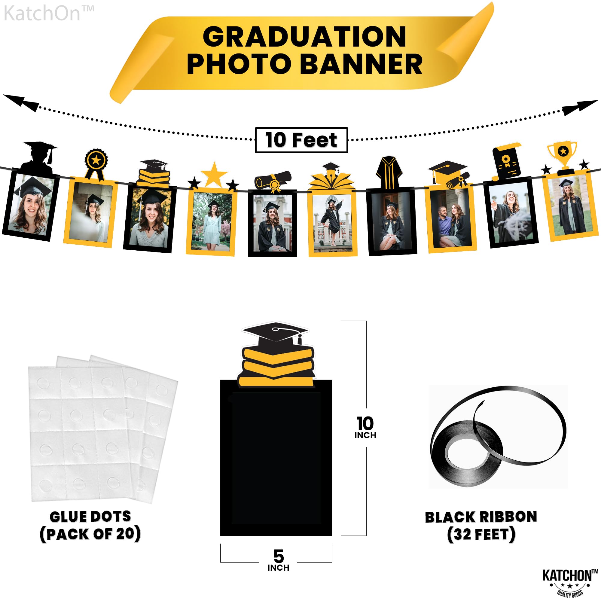 KatchOn, Gold and Black Graduation Photo Banner - Large, 10 Feet, Black and Gold, 10 feet by 5 inches by 7 inches - Image 2