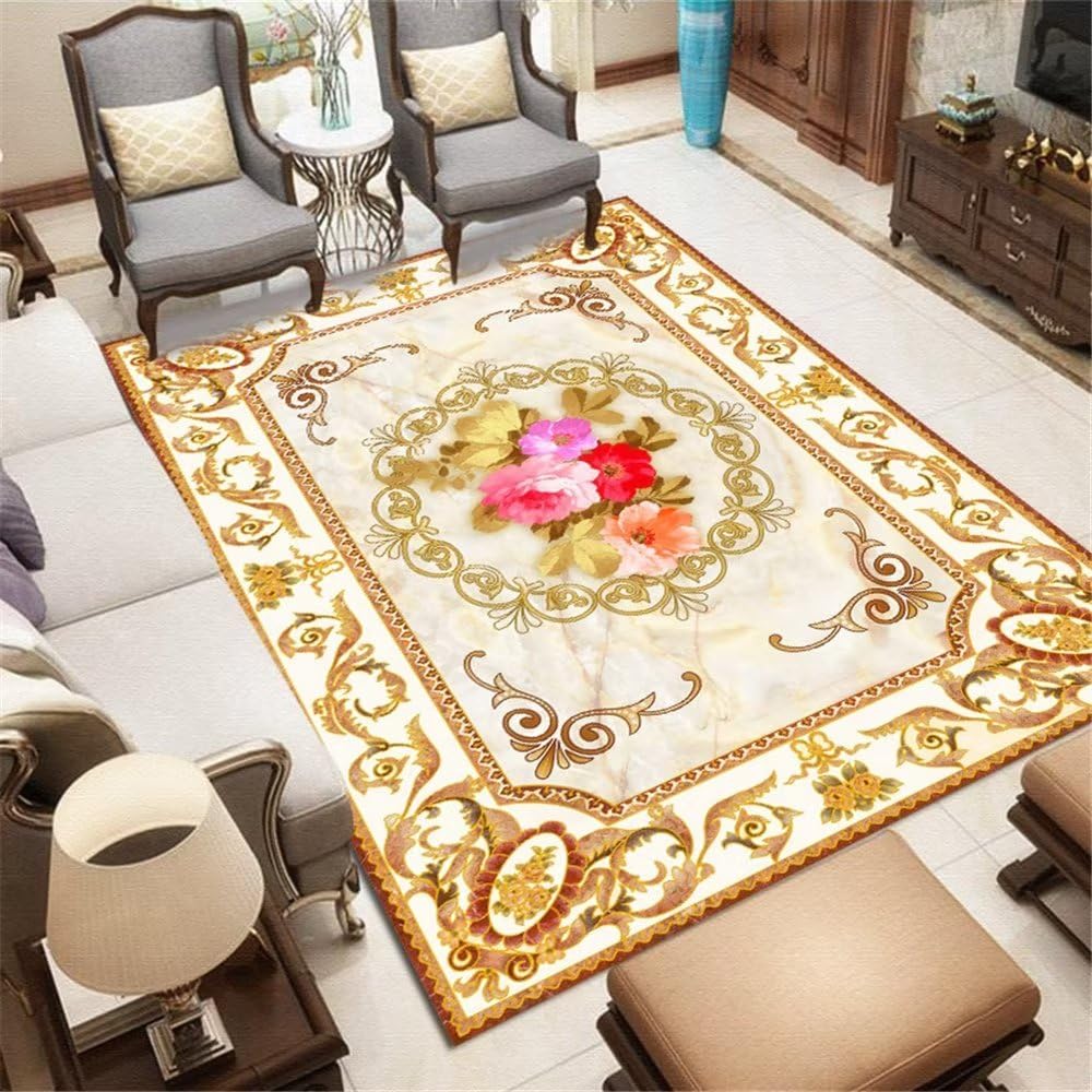 Tapis durable marron au motif floral vintage pour chambre de fille