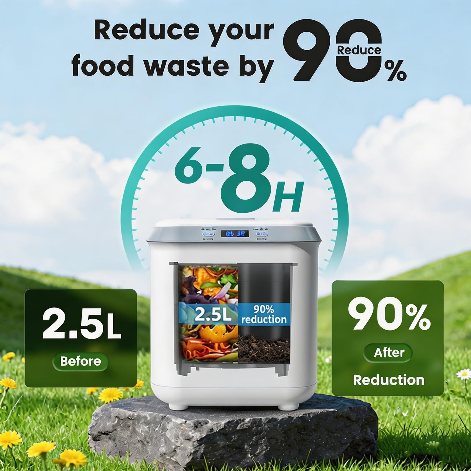 Compostador eléctrico de 3,3 L para cocinas Interiores, reciclador Inteligente de residuos de Alimentos, Convierte la Basura en Compost en 4-8h, triturador de encimera Inodoro, autolimpiante.