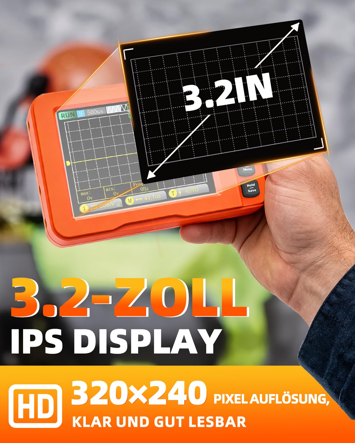 Handheld Oszilloskop 3 IN 1, 15MHz 60MS/s Digitales Oszilloskop Multimeter mit Signalgenerator, Tragbares Oscilloscope mit AC/DC-Spannung, Kapazität, Widerstand, Diodentest für Audio Elektronik