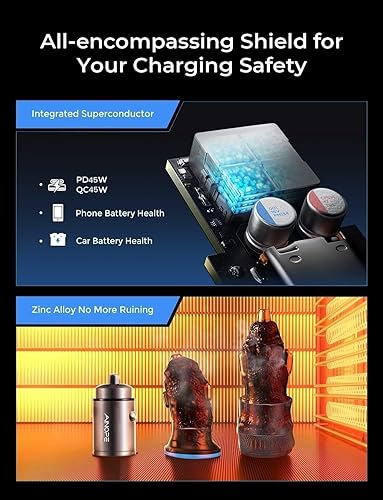 Miniatura 6 de AINOPE 17 Air iPhone 16 15 Pro Max 90W USB C Cargador de coche de carga rápida, [metal más pequeño] Cargador de coche USB C PD45W+QC3.0 Dual Port