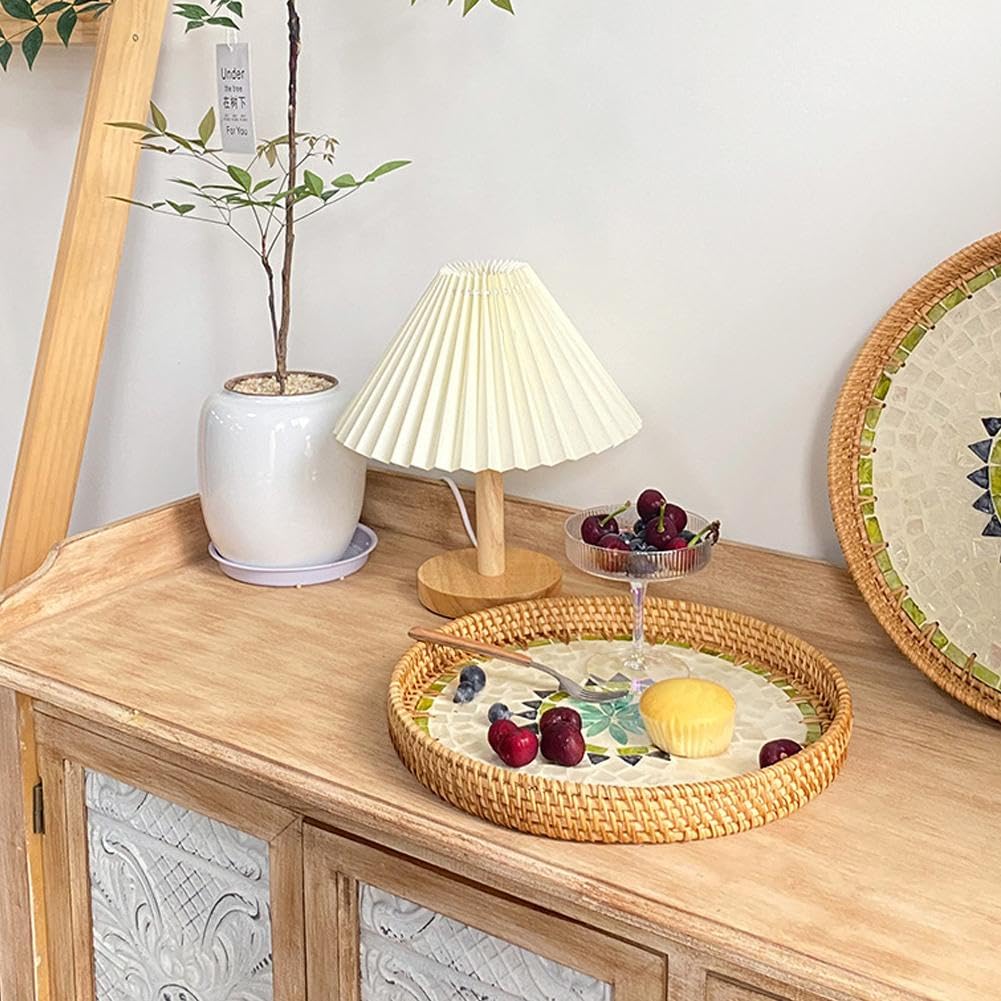 Vassoio da portata in rattan, vassoio decorativo con manico rotondo in vimini, per caffè, bevande, colazione, tè, candela