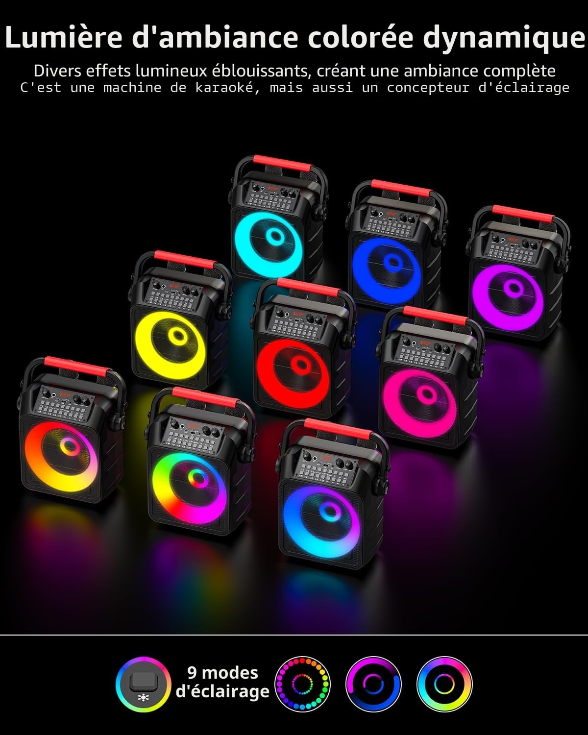 Machine karaoké pour Adultes,Enceinte Bluetooth Portable avec 2 Microphones. Karaoké Professionnel pour Les fêtes avec lumière LED,Support USB/TF/AUX/MIC/TWS.Présent de fête,DJ