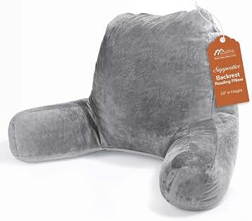 Sasttie Reading Pillows for Sitting in Bed Adult, Velvet Back Pillow Bed Sitting Up, Back-Rest Support Cushion for Sit Up on Couch, Sofa, and Floor, Dorm Essentials, Oeko-Tex Certified, Dark Grey