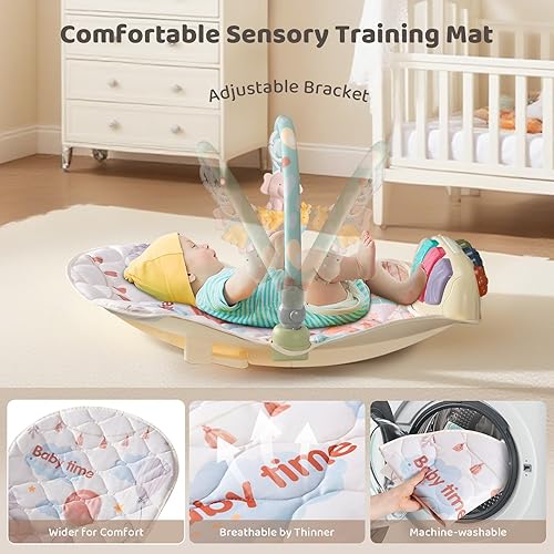 Miniatura 6 de Alfombrilla de gimnasio para bebé con caja de música de piano multifunción, balanceo en forma de huevo para bebé, tapete para bebé para el suelo con