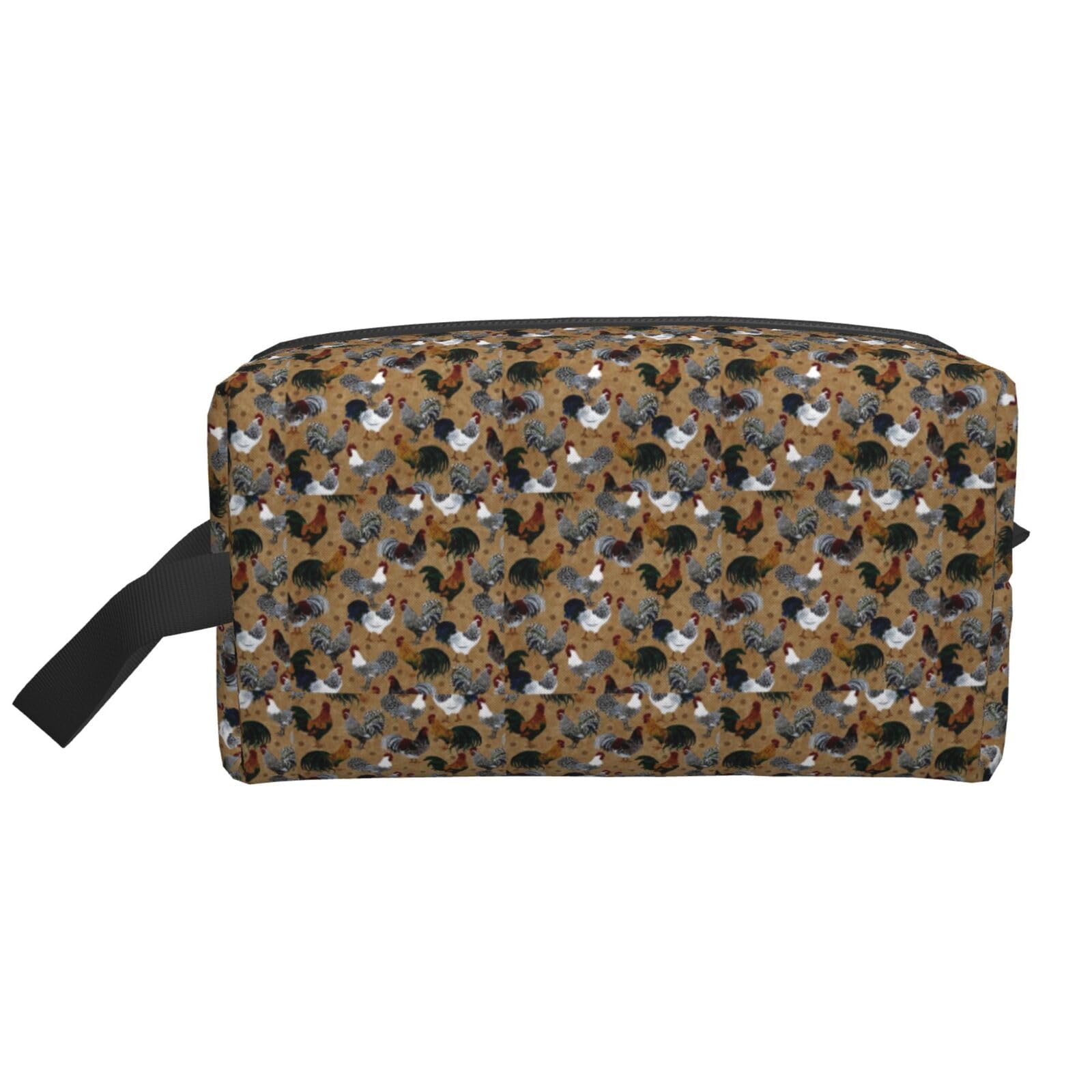 Ercgad Unisex White Rooster And Chicken Print Print Large Capacity Travel Toiletry Bag Cosmetic Pouch Daily Storage Makeup Case