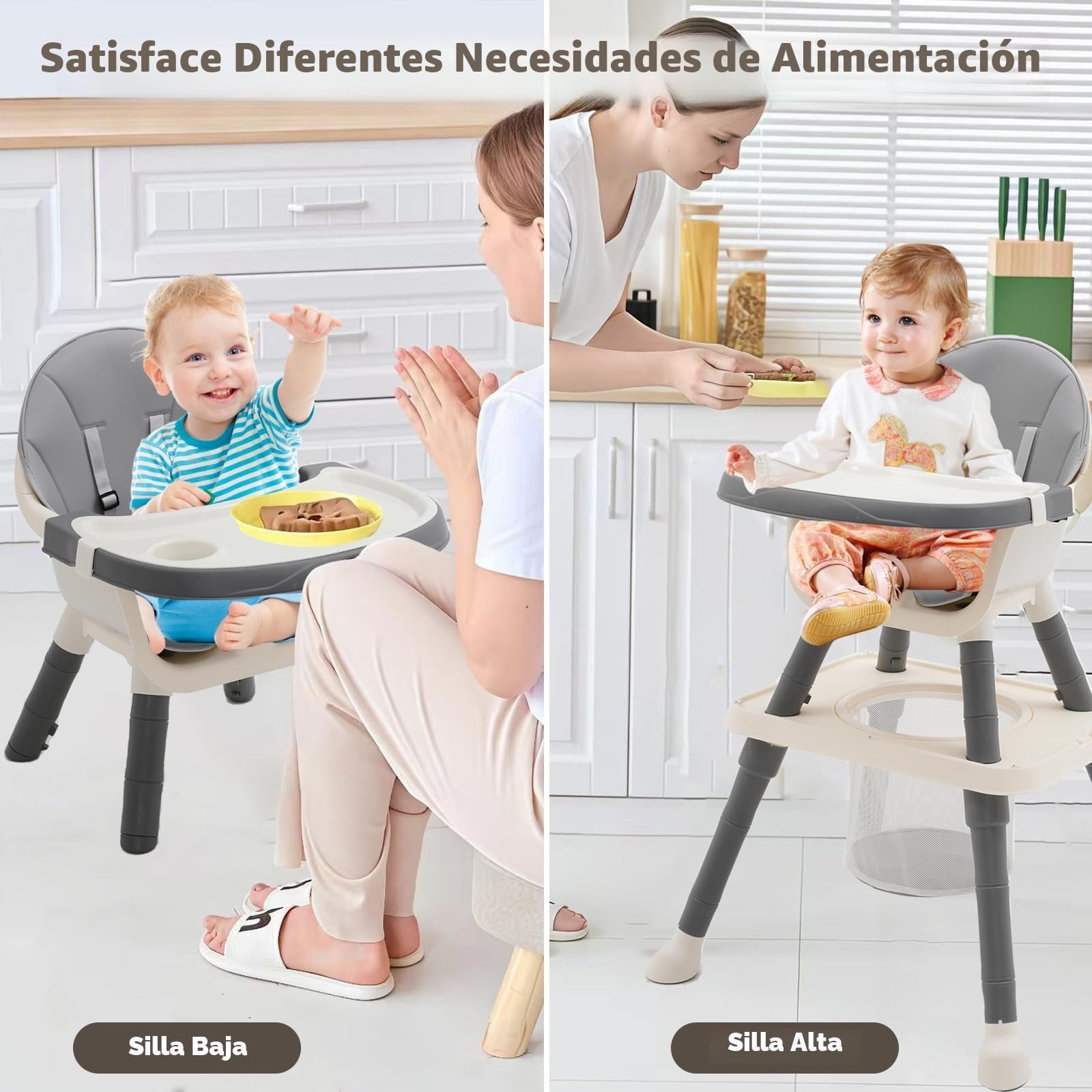 Trona de Bebé 7 en 1 Tronas Bebe Portatil con Silla Comedor Trona Evolutiva,Reposapiés,Cinturón,Cesta,Bandeja Extraíble, Tronas Evolutiva Bebe para niños 6 Meses a 6 Años
