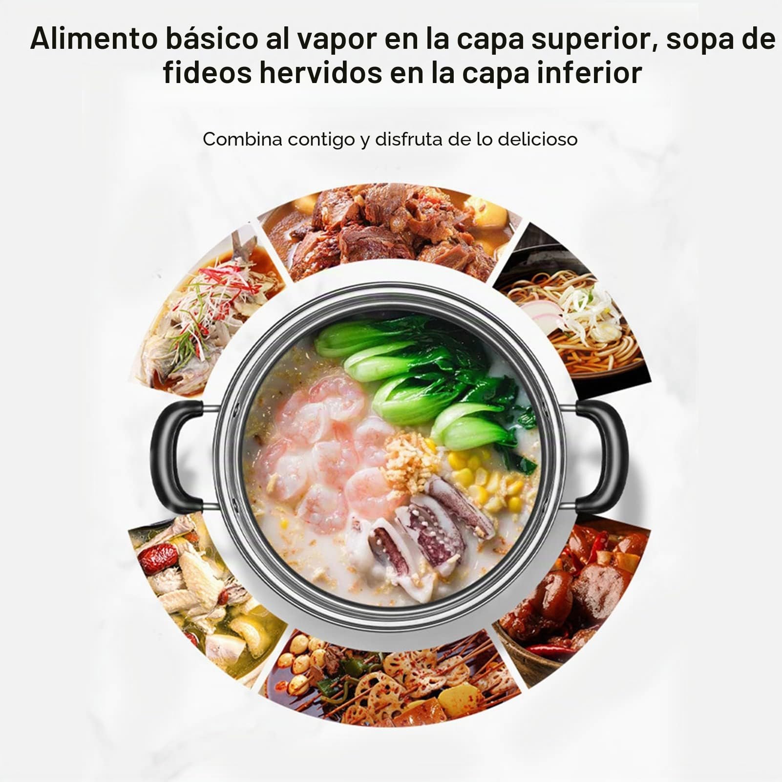 Juego de Ollas de Vapor y Sartenes de Cocina, Acero Inoxidable, 2 Capas, Vaporizador de Alimentos, Olla de Stock, Mango Humanizado, Vaporizador de Carne y Verduras, Diseño Poroso