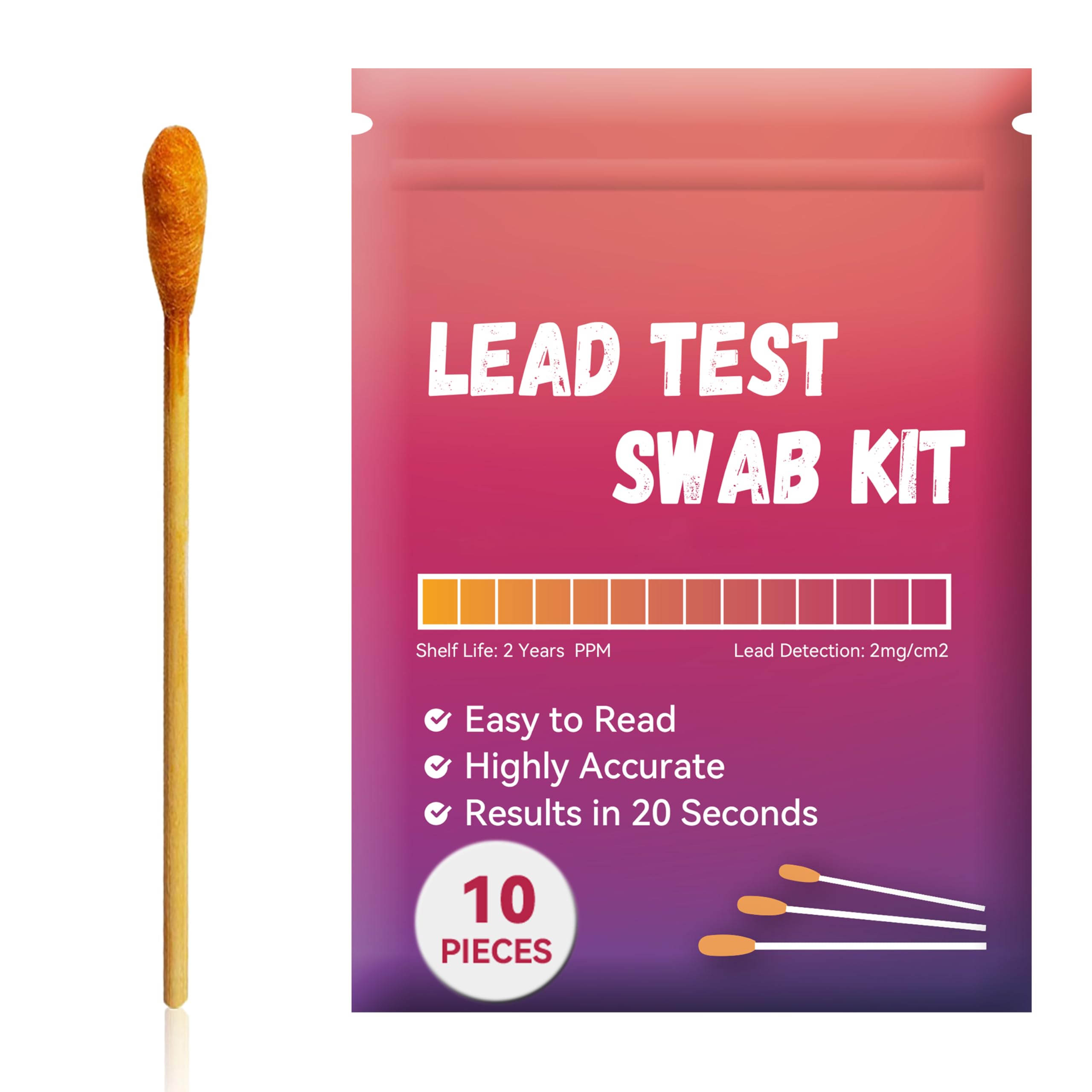 AAwipes Bleitest Kit (10 Stk Bleitest-Tupfer im versiegelbaren Beutel) 20-Sekunden-Ergebnisse nur mit Wasser. Bleitest-Streifen für Farben, Geschirr, Spielzeug, Metall, Keramik, Holz (LSB10)