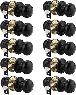 Probrico (10 Pack Round Passage Door Knob(Non-Locking Knobs), Keyless Doorknobs Interior/Exterior Door Lockset,Passage Knobs for Hallway/Closet,Black Finish Modern Design Door Hardware