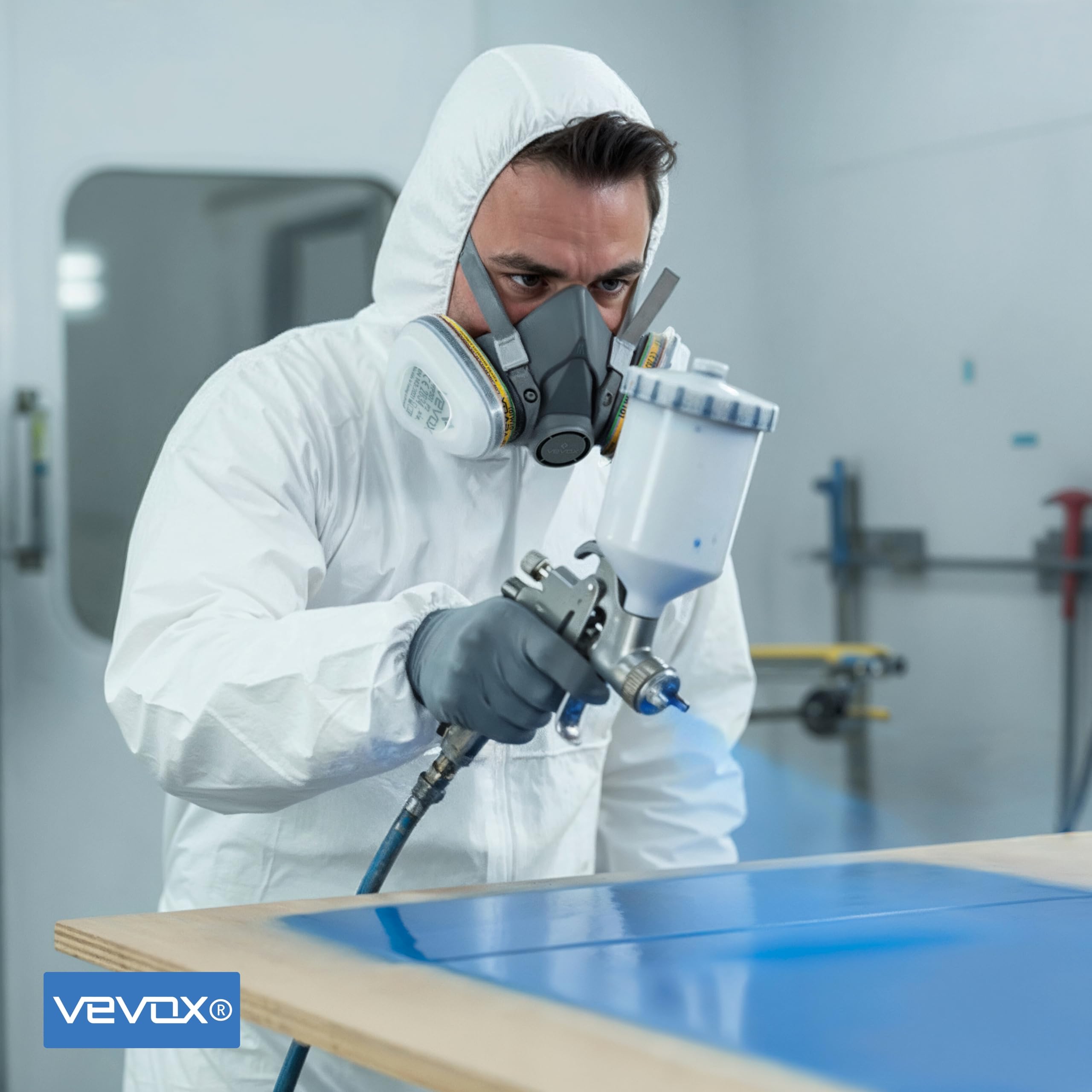 VEVOX® Atemschutzmaske – ABEK1P2 Filter – Schutz gegen Feinstaub, Gase & Dämpfe – Zum Lackieren, Schleifen & Sanieren – Gasmaske, Staubmaske & Lackiermaske – 6x P2 & 2x ABEK1 Filter