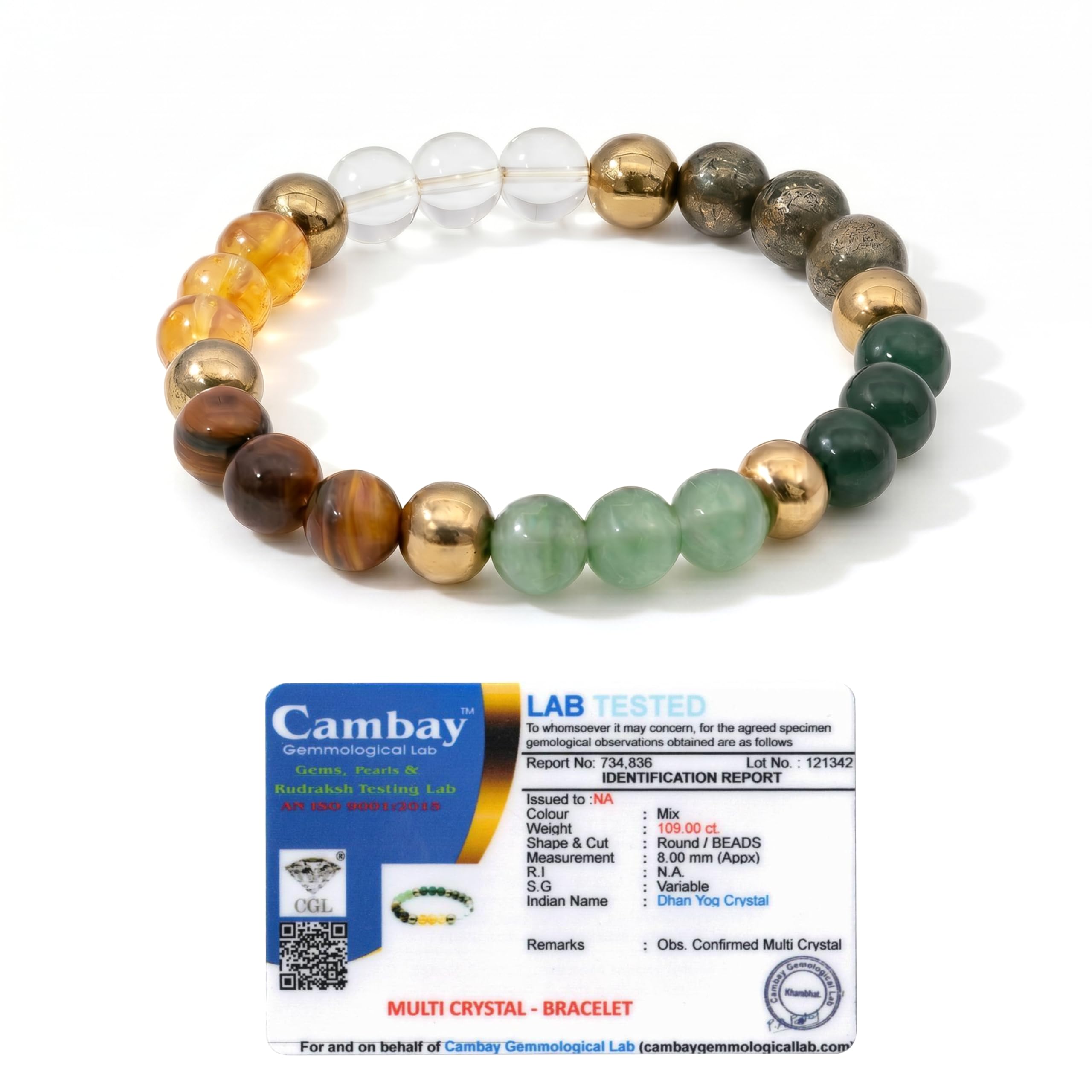 Natural Multi Crystal Bracelet for Men & Women, Stainless Steel Link Bracelet with Mixed Gemstone Round Beads, Adjustable Crystal Energy Bracelet for Daily Wear, Lab Tested, Silver Tone-image-0