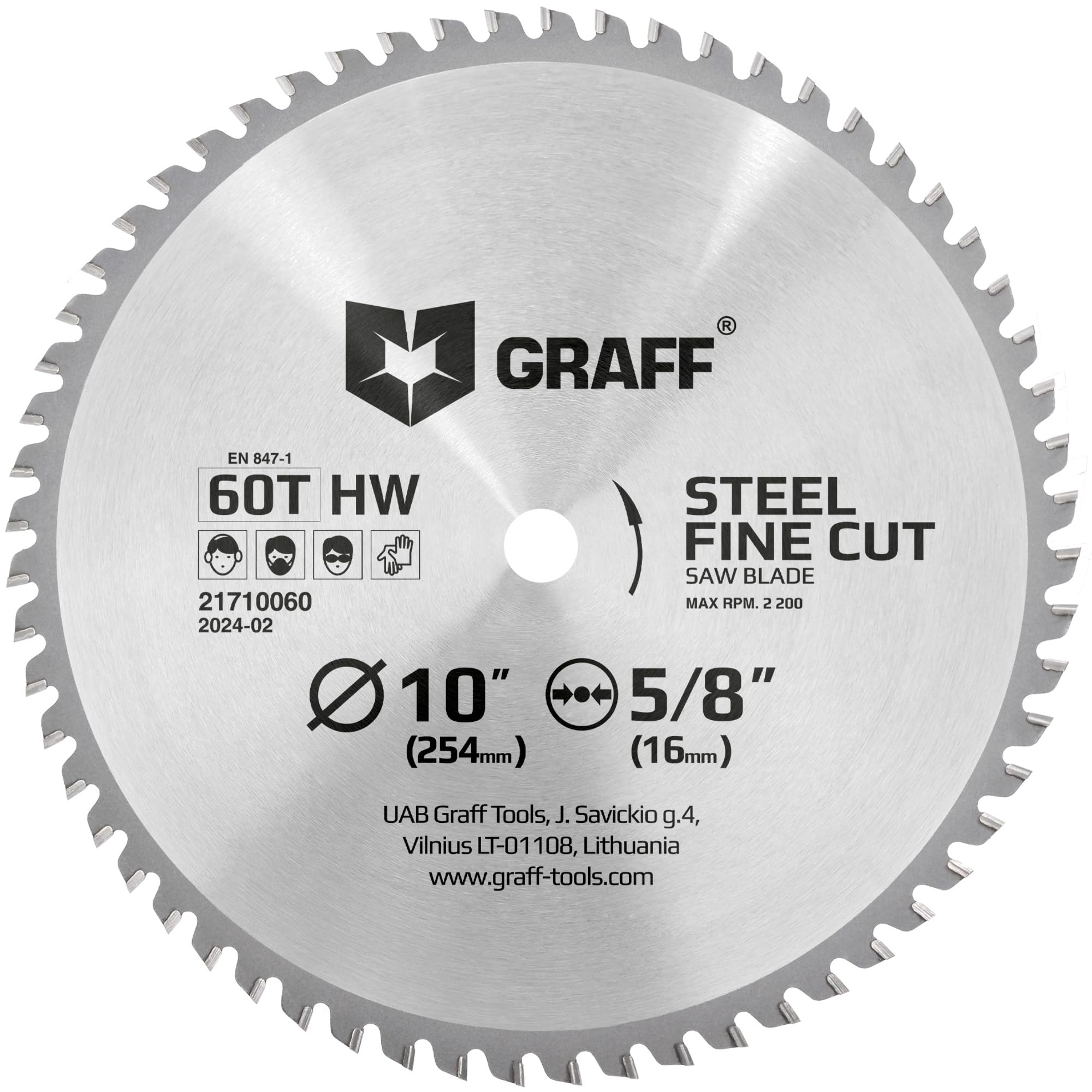 10" Circular Saw Blade - Chop Saw Blade for Steel & Aluminum - Metal Circular Saw Blade 60T TCT Blade for Circular Table Miter Cordless Saws 5/8 Inch Arbor No Heat Burr Free No Sparks GRAFF