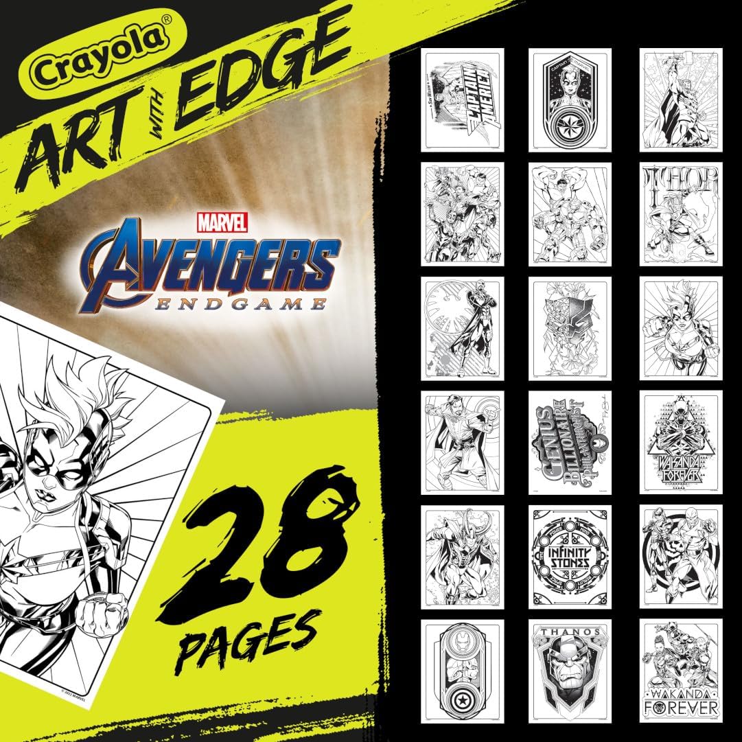 Crayola Art With Edge Marvel Avengers Coloring Pages (28pgs), Superhero Coloring, Adult Coloring Pages, 8"x10", Gift for Teens