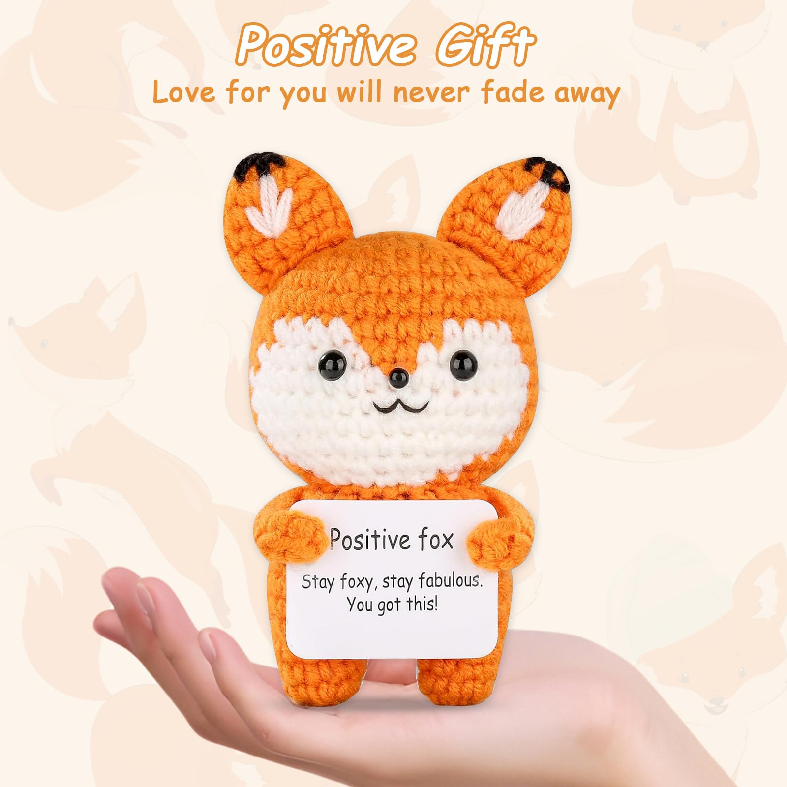 Hocklliy Mini Positive Crochet Animals Fox with Motivational Card,Handmade Funny Emotional Support Fox Gifts for Women Men Friend - Image 2