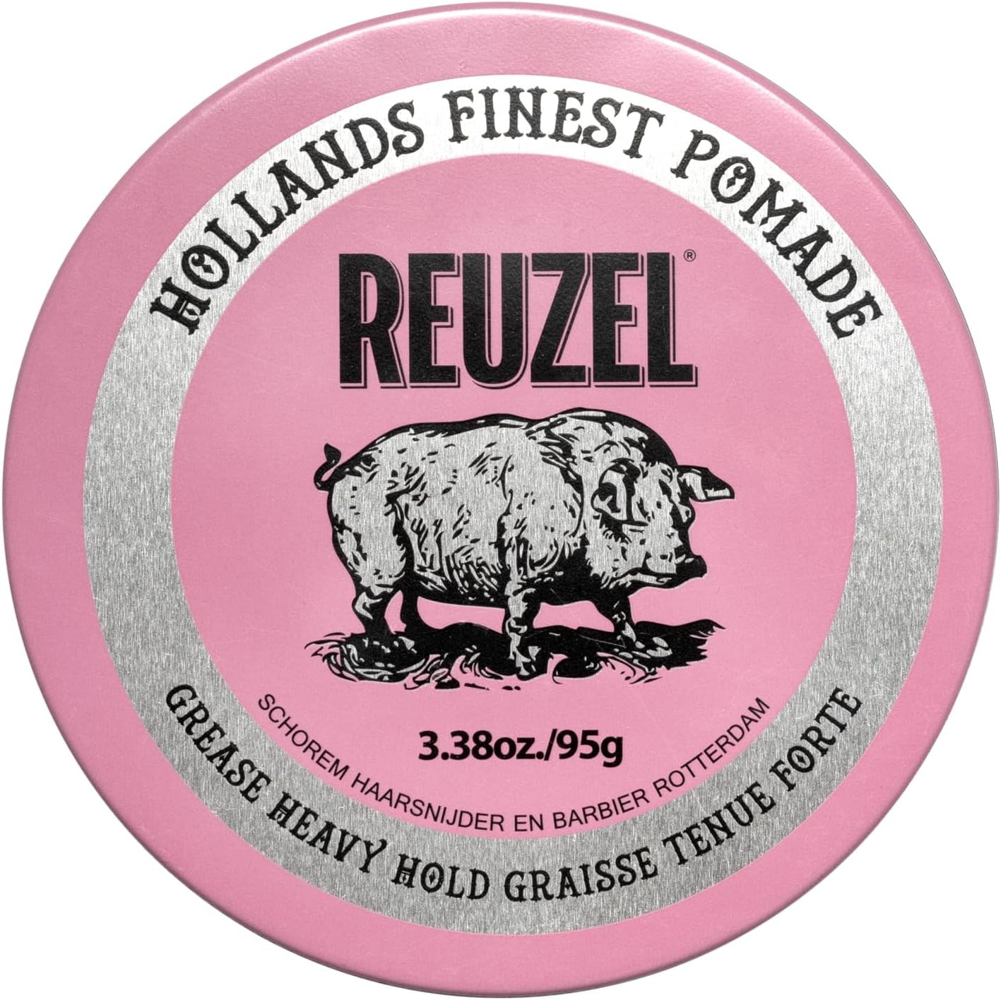 REUZEL Pink Grease Pomade, Strong All Day Hold, Oil-Based Styling Wax, Medium Shine, Easy To Wash Out, For All Hair Types