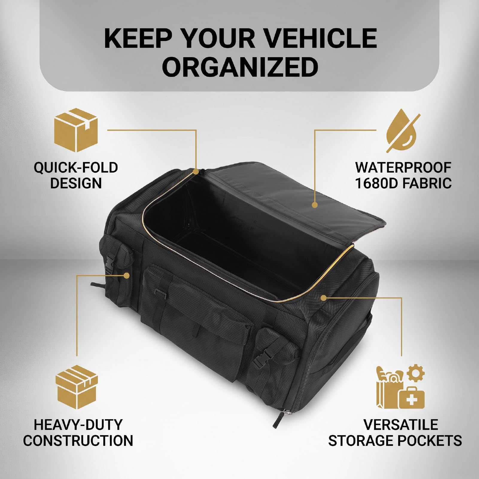 aqxreight Organizzatore Bagagliaio Auto Pieghevole, Scatola Portaoggetti Richiudibile in Tessuto Oxford 1680D con Coperchio e Fondo Antiscivolo for Auto SUV Camion (70 litri)