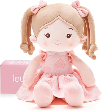 LeyaDoll Soft Plush Baby Doll 16, First Rag Doll for 1 Year Old Girl Gift | Pink Gift Box Included, Bedtime Buddy for Infants, Embroidered Face & Buttery Soft, Machine Washable