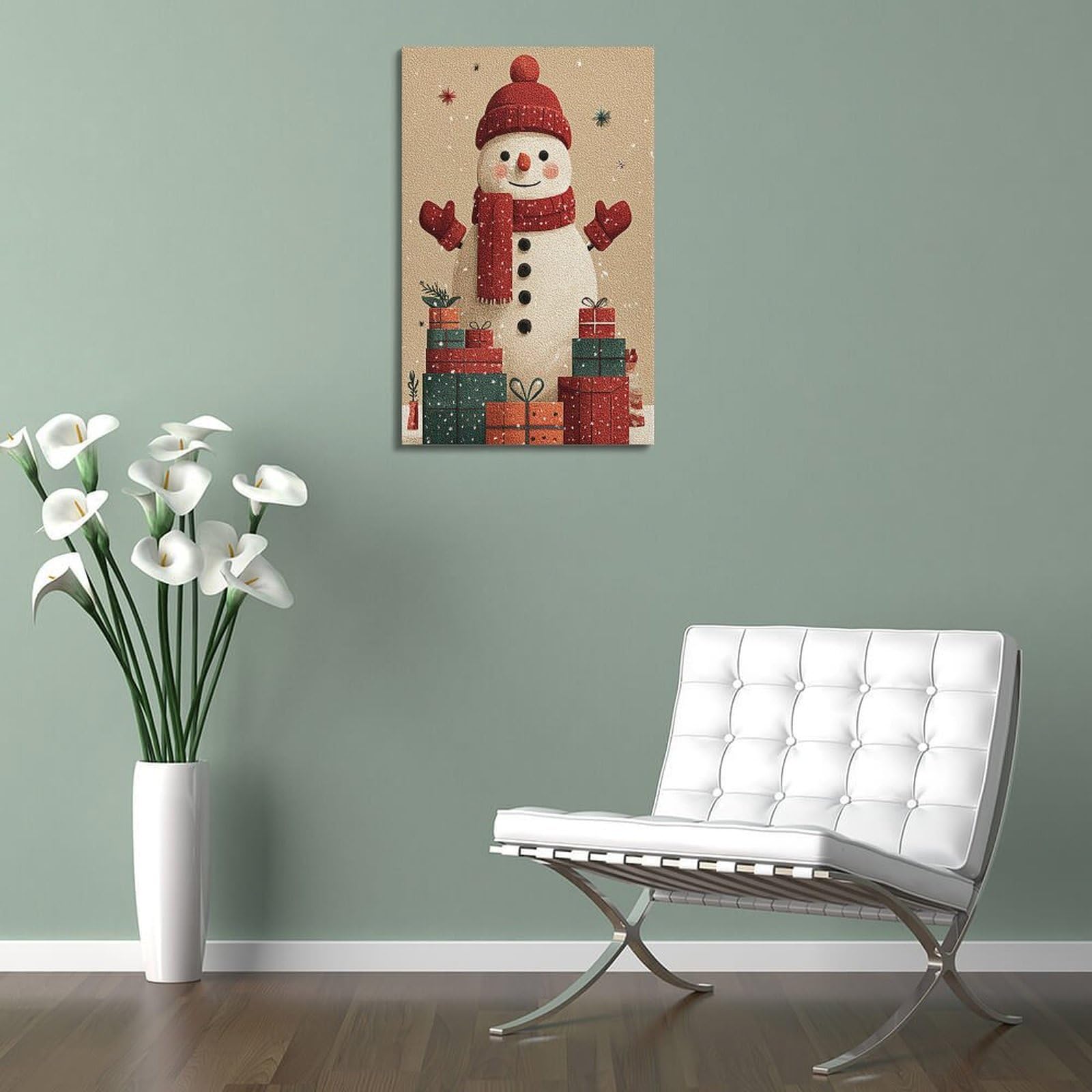 CWLLOG Stampe artistiche da parete su tela, poster natalizio con pupazzo di neve con regali, stile traboccante, giocoso, festival, decorazione moderna per soggiorno e camera da letto, 40 x 60 cm