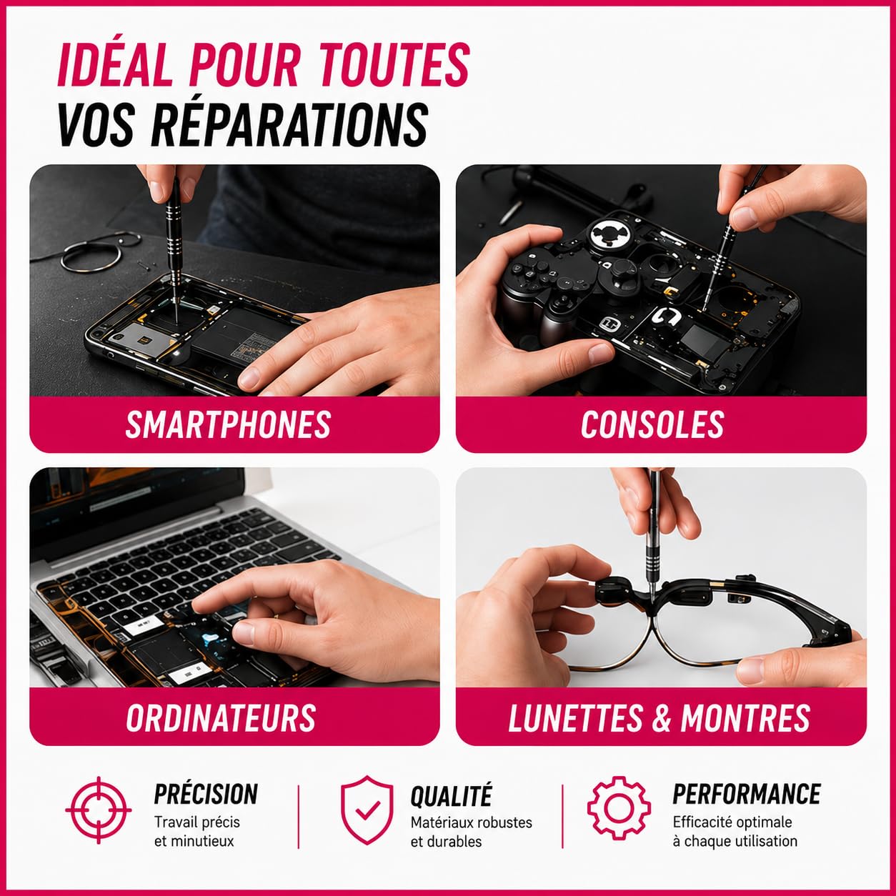 OPLAX Kit Tournevis de Précision 150 en 1 Rose | Kit Réparation Électronique, Magnétique, Embouts Professionnels