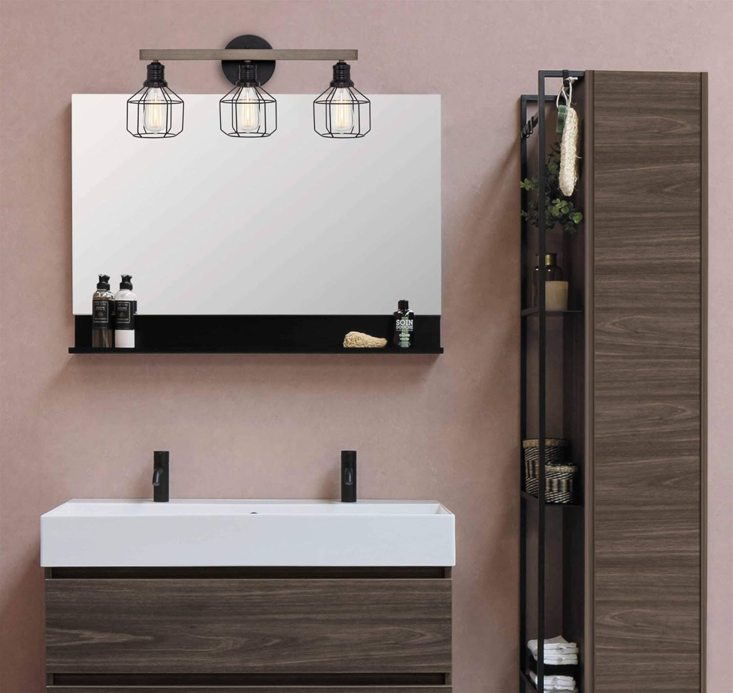 Nеw Dеаl Kira Home Pierce 22 3-Light Farmhouse Vanity/Bathroom Light + Funnel Metal Shades, Smoked Birch Wood Style + Black Finish Crаzу Dеаlѕ Kira Home Pierce 22 3-Light Farmhouse Vanity/Bathroom Light + Funnel Metal Shades, Smoked Birch Wood Style + Black Finish