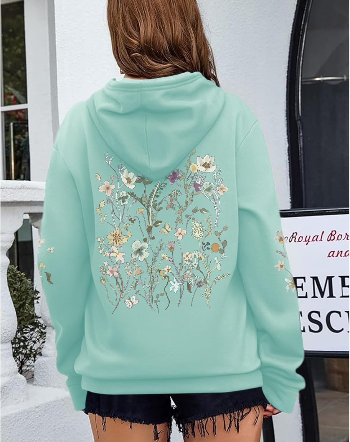 Women's Floral Printed Hoodies Vintage Aesthetic Flower Graphic Sweatshirt Cute Boho Fleece Thermal Hoodie Pullover - Image 3