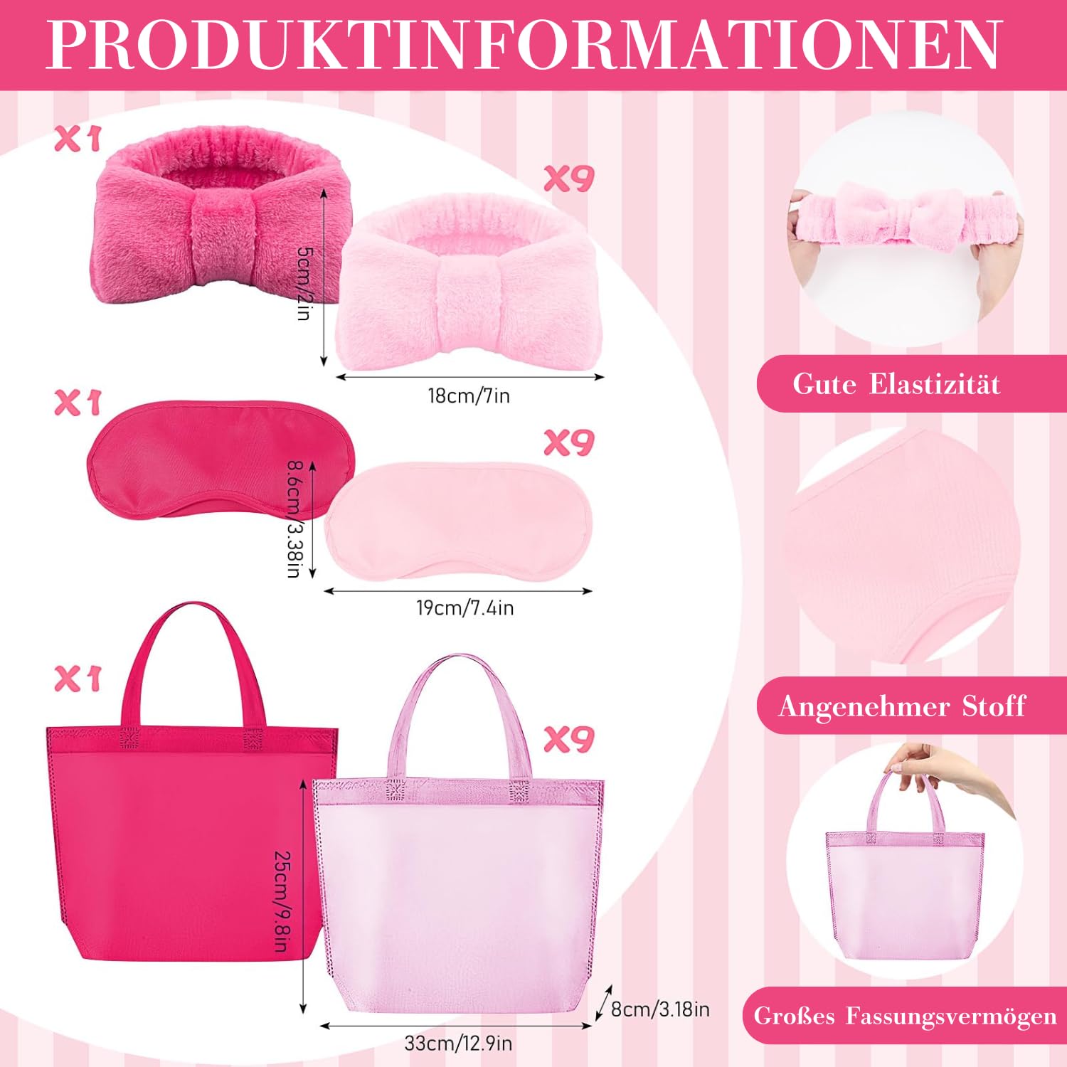 10 Stück Geburtstags-Roben-Set für Mädchen – Satin-Kimono mit Birthday Princess & Birthday Squad + 10 Stirnbänder + 10 Schlafmasken + 10 Geschenkbeutel – Größe 14