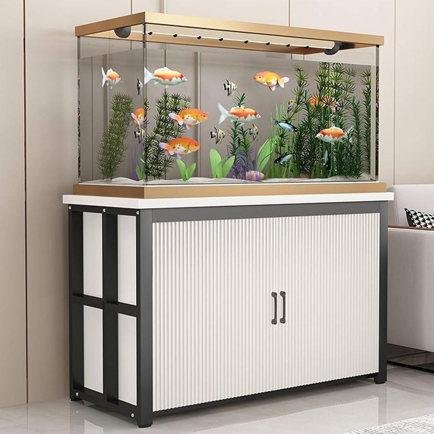 Fish Tank Stand with Storage Cabinet, Floor-Standing Aquarium Base Carbon Steel Frame Construction, Eco-Friendly Board Material Height: 70 Cm / 27.6 Inches(B,LxW100x50cm/39.4x19.7in)