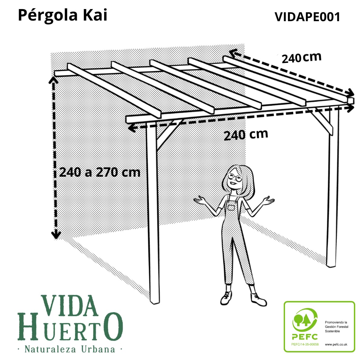 Pergola a schiera in legno Gamma Kai di vitaOrto: dove eleganza e natura si uniscono (legno di pino, 240 x 240 x 240 x 270 cm)