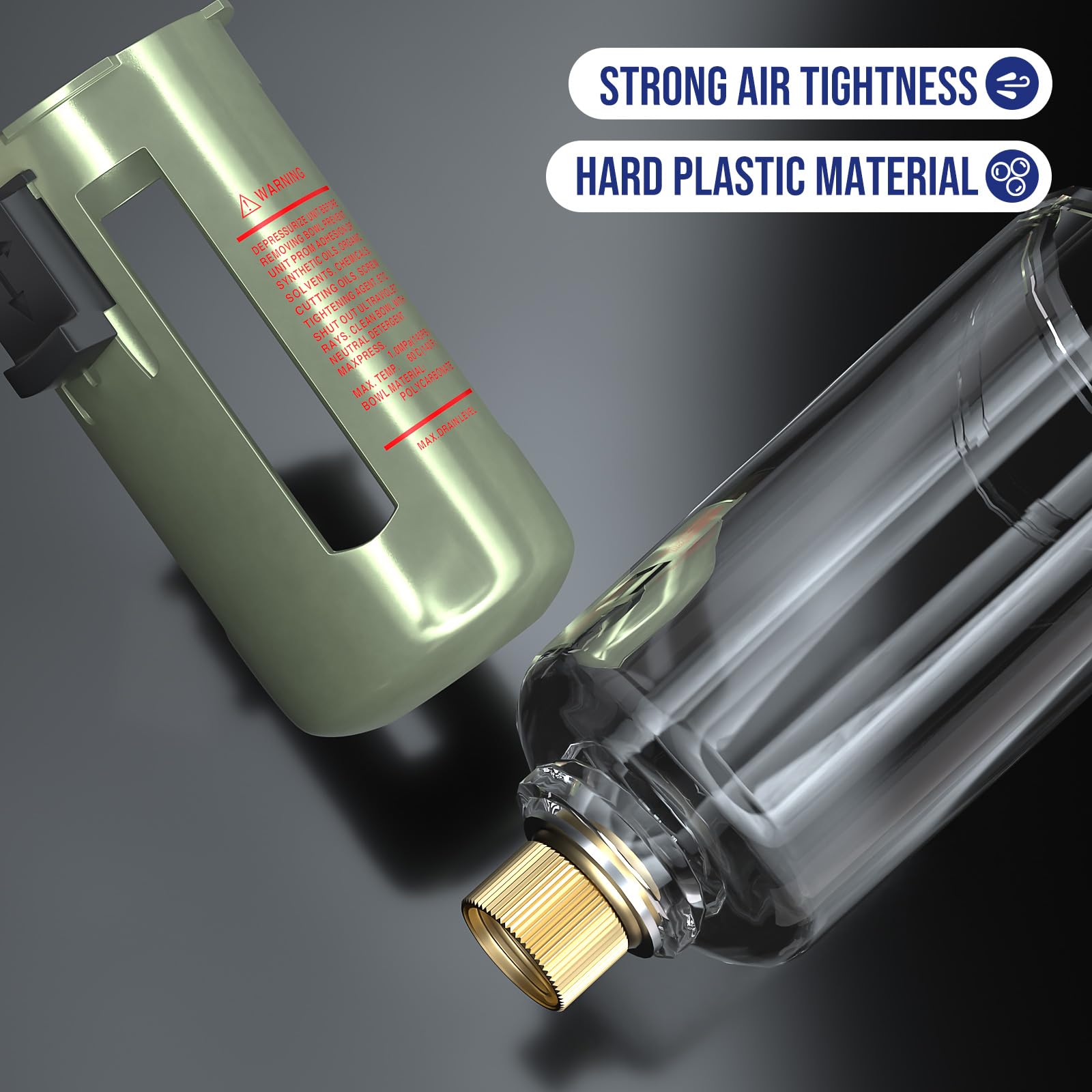 NPT 1/2 Regulador de aire con manómetro, compresor de aire separador de agua con accesorios, filtro de aire comprimido neumático trampa de aceite a presión (AC4010-04)