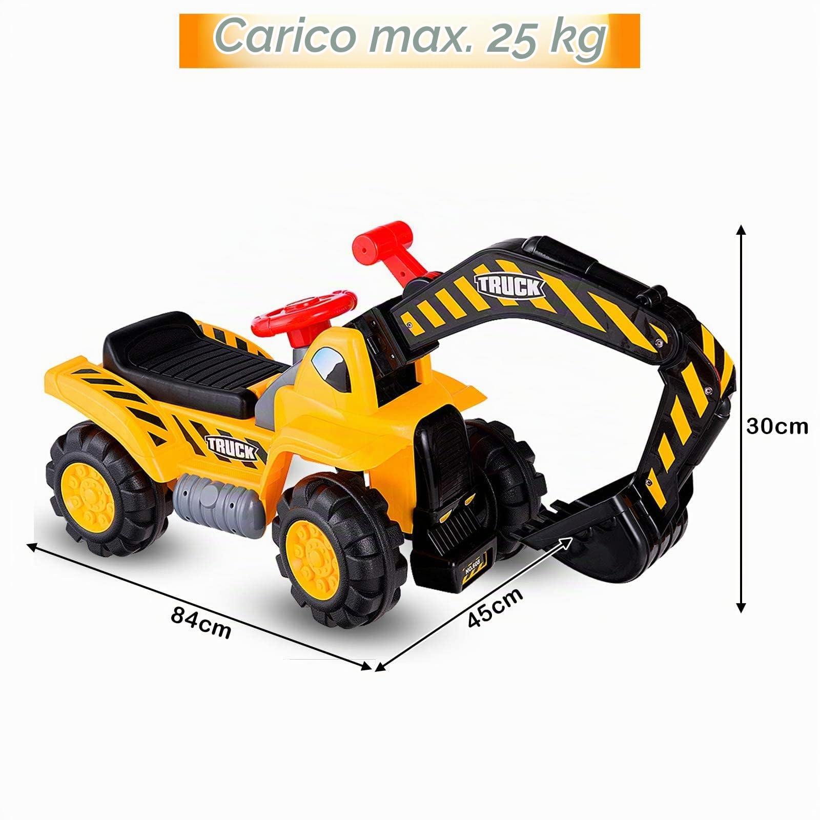 RELAX4LIFE Ruspa Giocattolo Cavalcabile per Bambini, Escavatore di Sabbia da Gioco per Bambini da 3-5 Anni, Giocattolo Macchina Escavatore con Braccio Movibile ed Accessori (MODELLO 5)