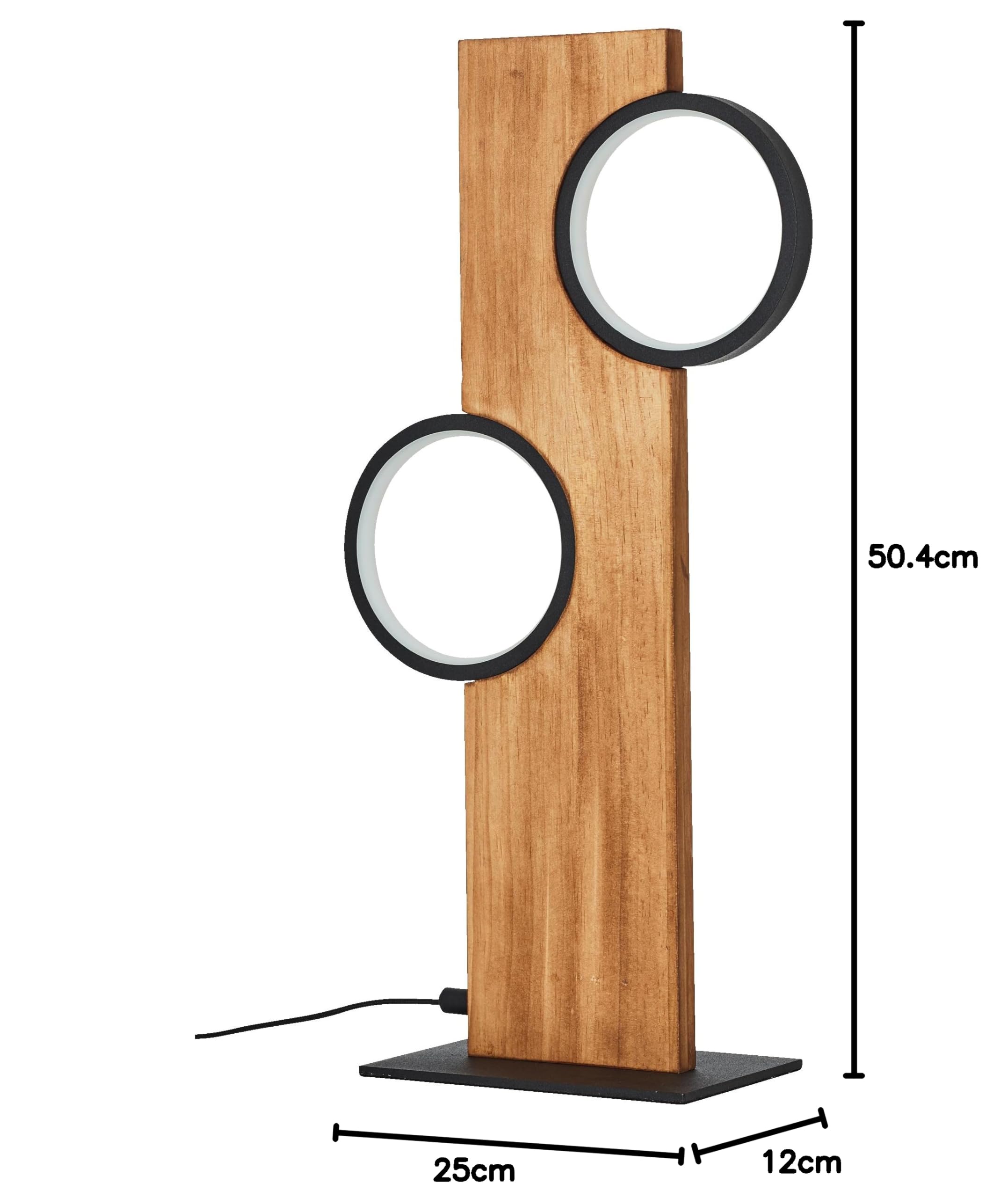 Lightbox LED Tischlampe Holz - Tischleuchte mit LED Kreisen - 50 x 25 x 12 cm - warmweißes Licht 3000 K - moderne Wohnzimmerlampe mit Kabelschalter inkl. LED