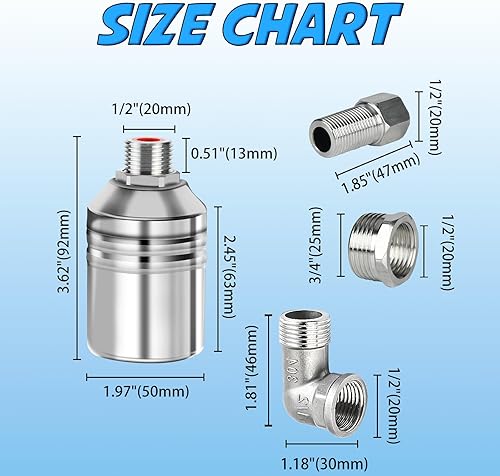 Miniatura 2 de Válvula de flotador Válvula de agua de 12 "34" Válvula de agua de acero inoxidable 304 Control automático de nivel de agua Válvula de flotador Mini