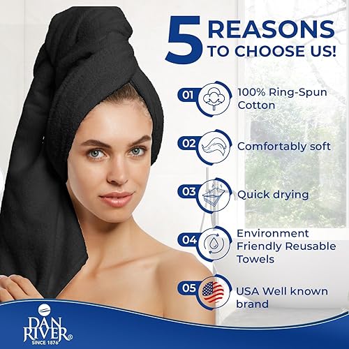 Miniatura 5 de DAN RIVER Toallas de baño de lujo de 8 piezas para baño, 2 baño, 2 manos y 4 paños de lavado, juego de toallas 100% de algodón hilado en anillo