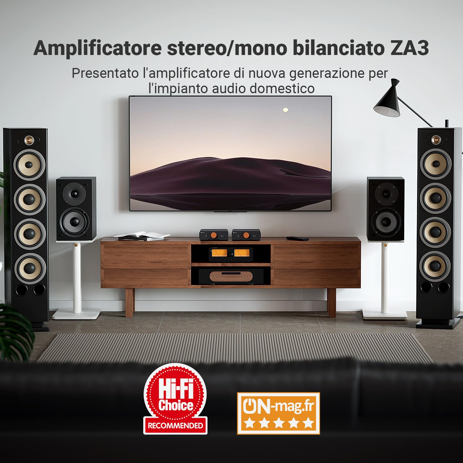 Fosi Audio ZA3 Amplificatore HiFi Stereo/Mono Bilanciato, Mini Amplificatore Audio Monoblocco, XLR RCA 12V Trigger-in, Alimentatore 48V/5A