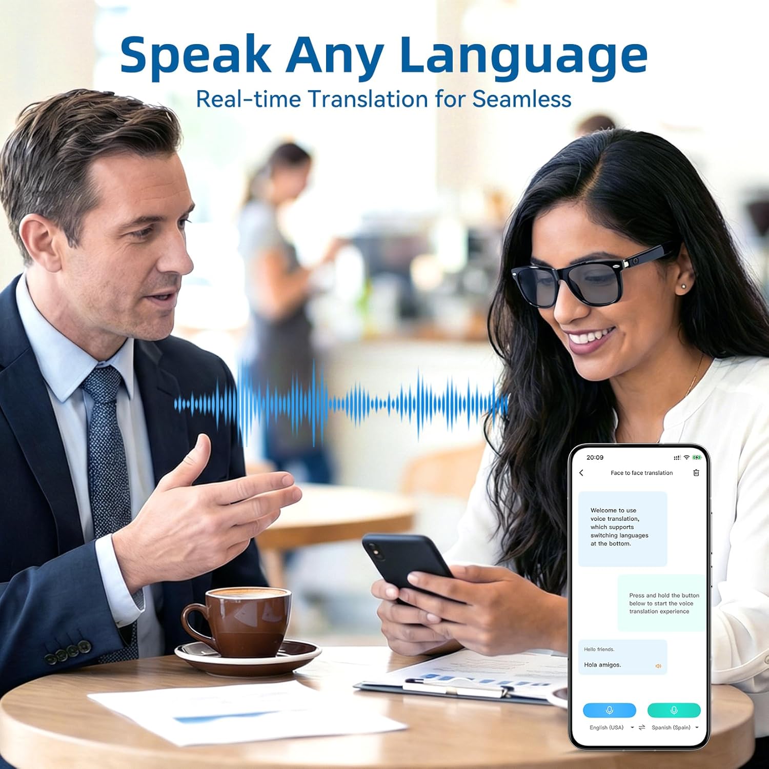 AI Smart Glasses for Men & Women – Powered by ChatGPT, 137+ Languages Translation and Voice Assistant , Meeting Assistant, Bluetooth Glasses w/ Music & Hands-Free Calling, UV & Blue Light Protection